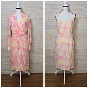 STUNNING ESCADA 100% SILK FLORAL DRESS WITH COVER-UP OVERSHIRT